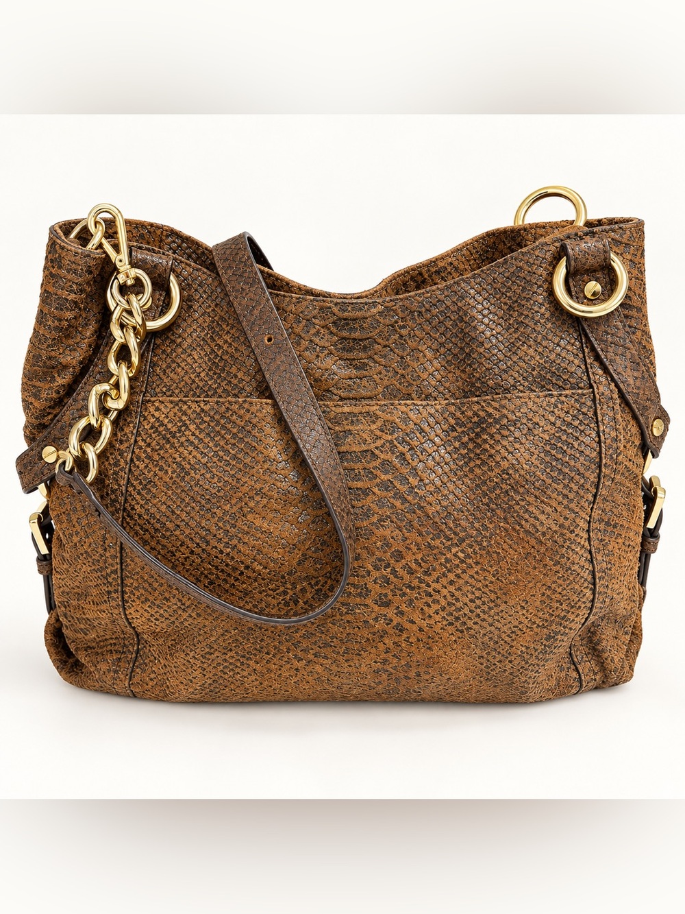 Michael Kors Brown Snakeskin Embossed Leather Shoulder Crossbody Bag